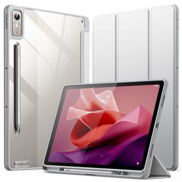 Imagem de JETech Capa para Lenovo Tab P12 12,7-Polegadas 2023 Modelo, TB370FU/TB371FU com Suporte para Stylus, Parte Traseira Transparente e Claro do PC Rígido, Suporte Protetor Triplo Dobrável (Prata)