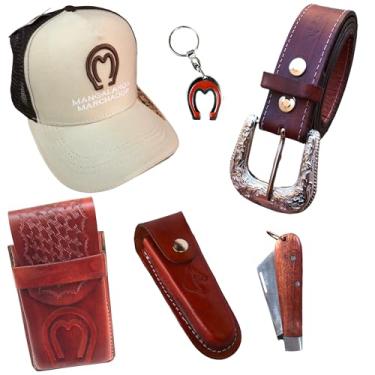 Imagem de Kit Cinto Couro Capa De Celular Boné Bainha+ Canivete Oferta (havana)