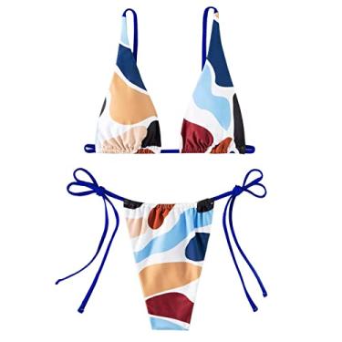 Imagem de Conjunto de Biquíni Lateral Com Gravata Respirável, 2 Peças, Elástico Macio e Elegante para Mulheres para Festa na Praia (S)