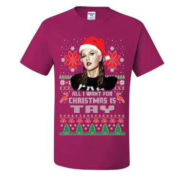 Imagem de wild custom apparel Camisetas feias de Natal All I Want for Christmas is Tay, Fúcsia, 4G