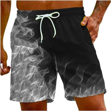 Imagem de BFAFEN Calção de banho masculino estampa tropical cordão cintura shorts verão praia férias shorts de corrida com bolsos, Shorts de natação cinza masculino, G