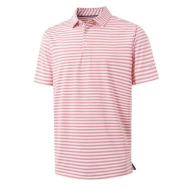 Imagem de M MAELREG Camisas de golfe masculinas manga curta ajuste seco casual listrado desempenho absorção de umidade colarinho camisas polo masculinas, Laranja e branco., 3G