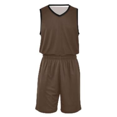 Imagem de Camiseta de basquete colorida com gradiente arco-íris para meninos, ajuste confortável, vestido de jérsei de basquete 5 a 13 anos, Marrom chocolate, P