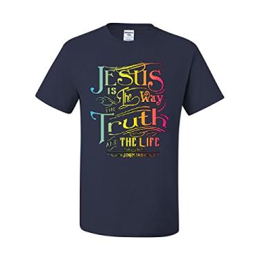 Imagem de Camiseta masculina Jesus is The Way Truth Life Bible Religion God Lord Pray, Azul-marinho, XXG