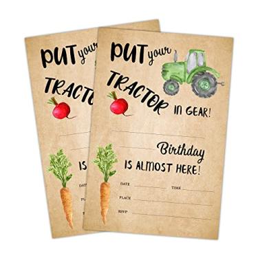 Imagem de LWBEO 20 cartões de convite de aniversário com envelopes, convite de celebração de feliz aniversário para meninos ou meninas, suprimentos de festa de aniversário de trator -A33