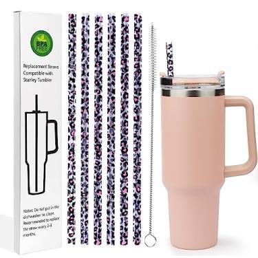 Imagem de AIERSA Pacote com 6 canudos de leopardo de substituição de 1,13 g para Stanley, canudo reutilizável de plástico para copo Stanley Adventure Quencher, canudos longos com escova de limpeza para acessórios de copo Stanley