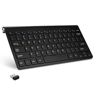 Imagem de Mini teclado sem fio para computador pequeno, teclado externo compacto e fino para laptop, tablet, Windows, PC, computador Smart TV (preto)
