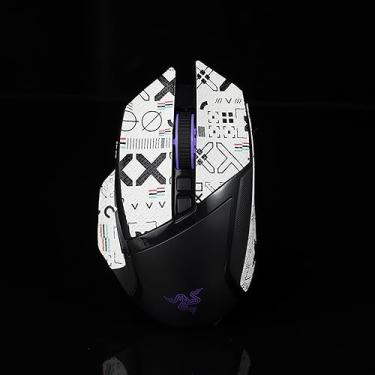 Imagem de Hokeyio Adesivo de fita adesiva de mouse para Razer Basilisk Ultimate/X HYPERSPEED Antiderrapante Suck Sweat Pre Cut Easy Instand Printsteam Branco Preto