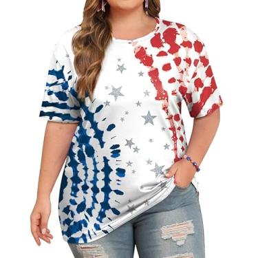 Imagem de For G and PL Camisetas femininas 4th of July Plus Size Bandeira Americana Patriótica EUA Star Stripe Tops, Estrela americana, 4G