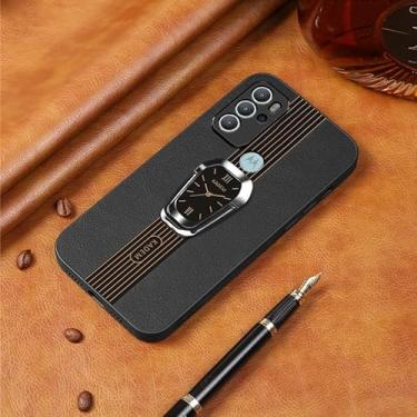 Imagem de Capa para Moto G60S Capinha Business Deluxe Leather Phone Soft Case com suporte magnético invisível para anel de dedo Capa para telefone em couro resistente a quedas - Preto