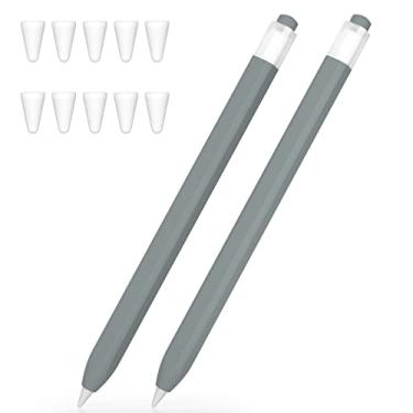 Imagem de JOOSKO Capa compatível com Apple Pencil de 1ª geração, 2 unidades, design clássico, protetor de lápis de silicone macio e leve e capa com ponta de 10 lápis (cinza, cinza)