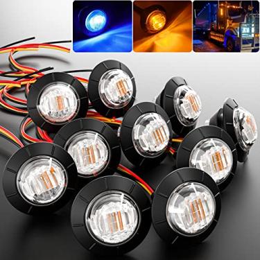Imagem de BJZ Marcador de reboque redondo de 1,9 cm, luzes LED âmbar a azul, luz traseira de folga lateral de duas cores, 12 V, 4 LEDs, luz indicadora com lente transparente para reboque, caminhão, van, trailer, quadriciclos, ônibus, 10 peças