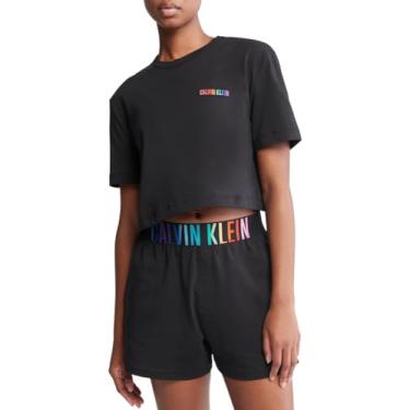 Imagem de Calvin Klein Camiseta feminina 100% algodão gola redonda, Preto com Orgulho Ombre Wb, P