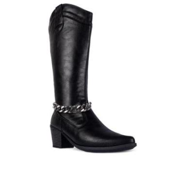 Imagem de Bota Feminina Cano Longo Confortável Salto Bloco Country Boiadeira Moda Texana Corrente A12.53-Feminino