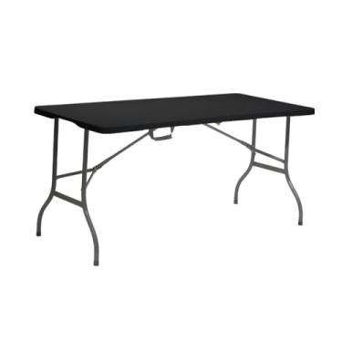 Imagem de Mesa Dobrável Portátil Vira Maleta 180x74cm Preta Cadeiras Inc, Com Alça de Transporte para Camping Churrasco Praia Piquenique