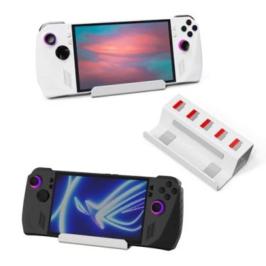 Imagem de JOYTORN Suporte de base para ASUS Rog Ally X/Steam Deck, suporte de liga de alumínio fosco para Rog Alloy com compartimentos para cartão SD, almofada de silicone antiderrapante - branco