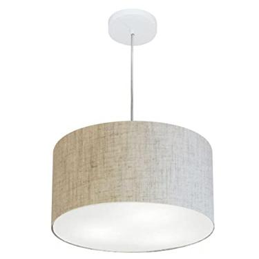 Imagem de Lustre Pendente Cilíndrico Cúpula Tecido 40x21 cm, Vivare Iluminação, Pendente4019 RST, Rustico Bege, Médio