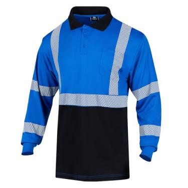 Imagem de VENDACE Camiseta polo masculina refletiva de segurança Hi Vis de manga comprida ANSI Classe 3 de alta visibilidade, Azul, GG