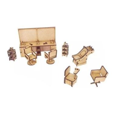 Imagem de Kit 8 Miniatura Salão Beleza Manicure Bancada Carrinho Mdf