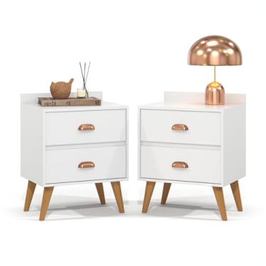 Imagem de Kit 2 Mesas de Cabeceira 2 Gavetas Wood - Gaio Marcas e Patentes (Off White/Nature)