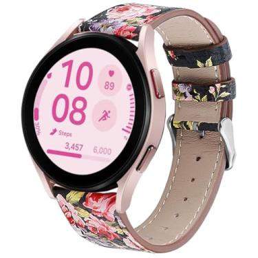 Imagem de DEALELE Pulseiras de substituição de couro impressas de 20 mm compatíveis com Samsung Galaxy Watch 6/6 Classic/5/5 Pro/4/4 Classic/3 de 41 mm/Active 2, 20mm, Couro