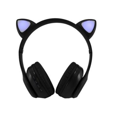 Imagem de Fone Bluetooth Sem Fio Headphone Gatinho com Microfone Embutido Para Música ou Gamer (Preto)