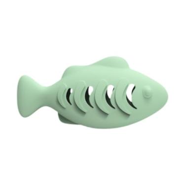 Imagem de Ioensy Alimentador de comida de brinquedo para gatos, brinquedo de mastigação de silicone para gatos, brinquedos de distração lúdica em forma de peixe para, Verde