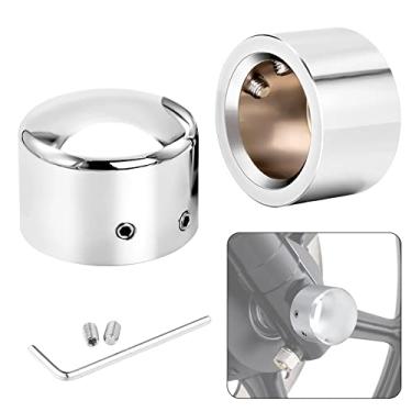 Imagem de ANONEMOTO Tampas de porca de eixo frontal cromadas, tampas de eixo dianteiro compatíveis com Harley Davidson 2002-2023 VRSC Softail Dyna Super Glide Sportster XL 883 1200 Road King Electra Glide Street Glide XG