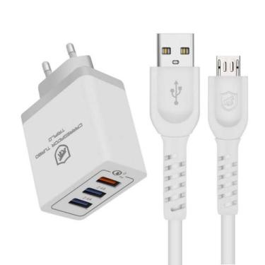 Imagem de Carregador Turbo Triplo + Cabo Dual Shock Micro Usb Branco - Gshield