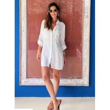 Imagem de Chemise Saida de Praia Manga Longa Leve - Madame, Branco, GG