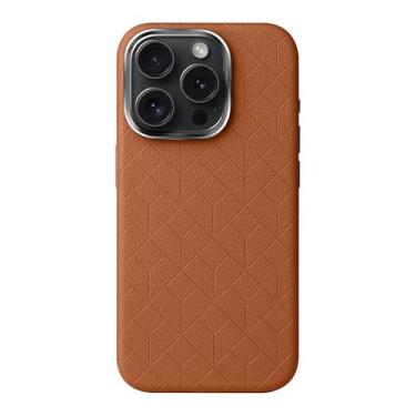 Imagem de POYUFRG Capa magnética para iPhone 16 Pro Max/16 Pro/16 Plus/16, capa de couro ultra fina com moldura de metal, capa de proteção de lente, marrom, 16 Plus