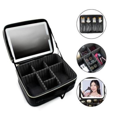 Imagem de Maleta Bolsa Make Acessórios Espelho Led Porta Pincel Preto - Arte Sed