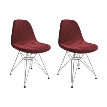 Imagem de Kit 2 Cadeiras Jantar Eames Eiffel Estofadas Vermelho Base Ferro Branc