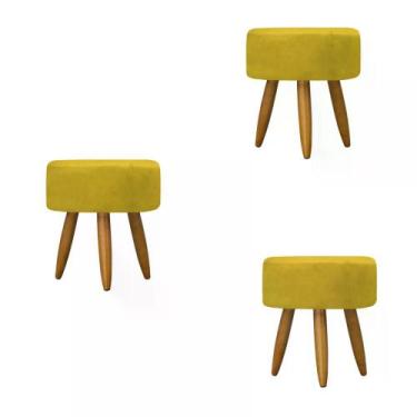 Imagem de Kit 03 Puff Decorativo Redondo Preto - Divini, Amarelo