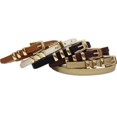 Imagem de Cinto Feminino Fino Fivela Dourada Casual Decorativo C-33 - shr, Branc