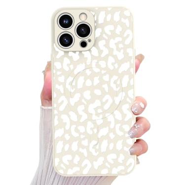 Imagem de OOK Capa magnética para iPhone 13 Pro Max, estampa fofa de leopardo branco de silicone, compatível com MagSafe Cheetah Print proteção para câmera à prova de choque fina capa de telefone para 6,7