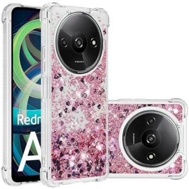 Imagem de Dinglijia Capa de design fino moderno para Redmi A3, capa de silicone de areia movediça líquida brilhante para meninas, lente de câmera e capa de proteção de tela para Redmi A3, YBWT ouro rosa