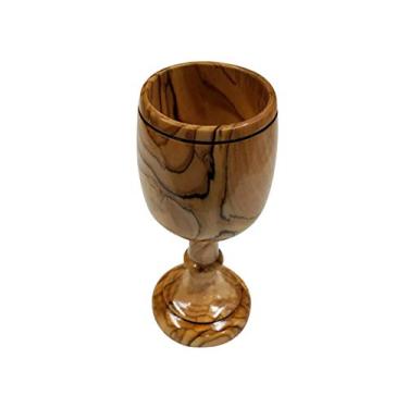 Imagem de Cálice de vinho Terra Santa Comunhão Cálice Madeira de Oliveira por Belém Gifts TM (15 cm)