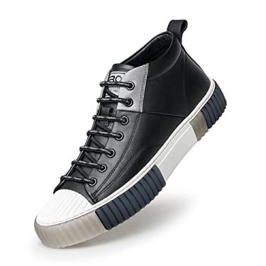 Imagem de ZRO Tênis masculino de cano alto, sapatos casuais de couro respirável para homens S05806, Preto, 12 Wide