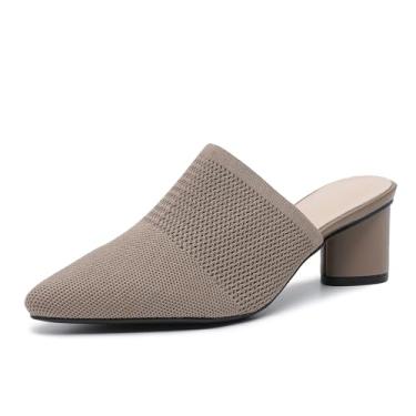 Imagem de NourIron Sandália feminina de malha fechada bico fino salto grosso mules moda malha respirável salto baixo sandália confortável slip on vestido festa sapatos, Damasco, 38