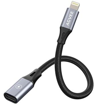 Imagem de AGVEE Adaptador USB-C fêmea para Lightning macho de 4 polegadas, conversor de carregador de carregamento rápido de 30 W para iPhone 14 13 12 11 Airpods iOS Device Carplay, não é para áudio, cinza