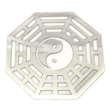 Imagem de Espelho Baguá Yin Yang Acrílico Espelhado Prata Sala 15cm - AGV Criaçõ