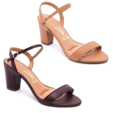 Imagem de Kit 2 Sandália Vizzano Feminina Salto Médio Grosso Original, Caramelo,