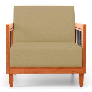 Imagem de Poltrona Decorativa Varanda Samoa Madeira Maciça Com Cordas Náutica Linho Dourado - Desk Design