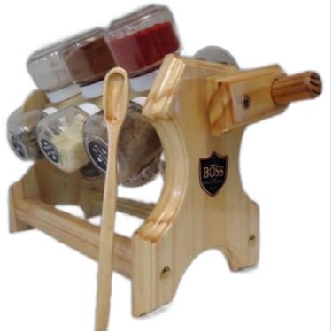 Imagem de Porta temperos em madeira maciça 12 potes + colher dosadora de Tempero