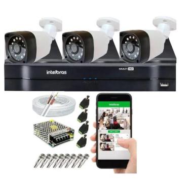 Imagem de Kit 3 Cameras Segurança 720p Full Hd Dvr Intelbras 4ch S/hd