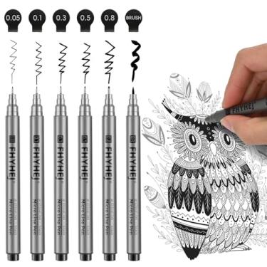 Imagem de Fhyhej Canetas de arte de desenho micro fineliner: conjunto de 6 tintas pretas de linha fina suprimentos para artistas marcadores de tinta de arquivo delineador profissional esboço anime ilustração de