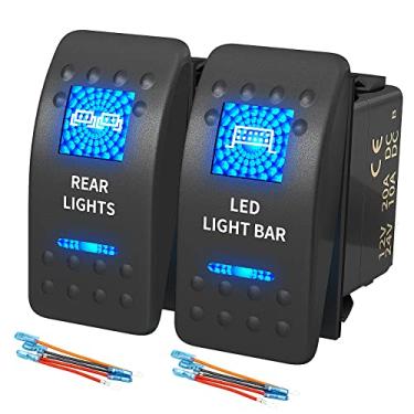 Imagem de DAIERTEK Interruptor Oscilante de Barra de Luz LED e Luzes Traseiras Interruptor Oscilante Azul 12V / 24V 20A / 10A 5 Pinos Marinho com Fios para Carro Automático Polaris Ranger Can-Am Rzr Boat