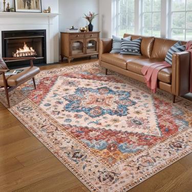 Imagem de Ciicool Tapetes de área 12,5 x 17,8 cm, lavável, boho, para sala de estar, antiderrapante, tapete grande, com pelo baixo, tapete vintage, para quarto, escritório, sala de jantar, hall de entrada,