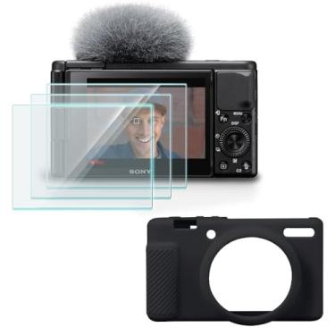 Imagem de Protetor de tela (3 + 1 pacote) compatível com câmera Vlog Sony ZV-1F, ZV-1 II/ZV-1M2, filme de vidro temperado antiarranhões de alta definição e capa de silicone macio para câmera Sony ZV-1F Vlog